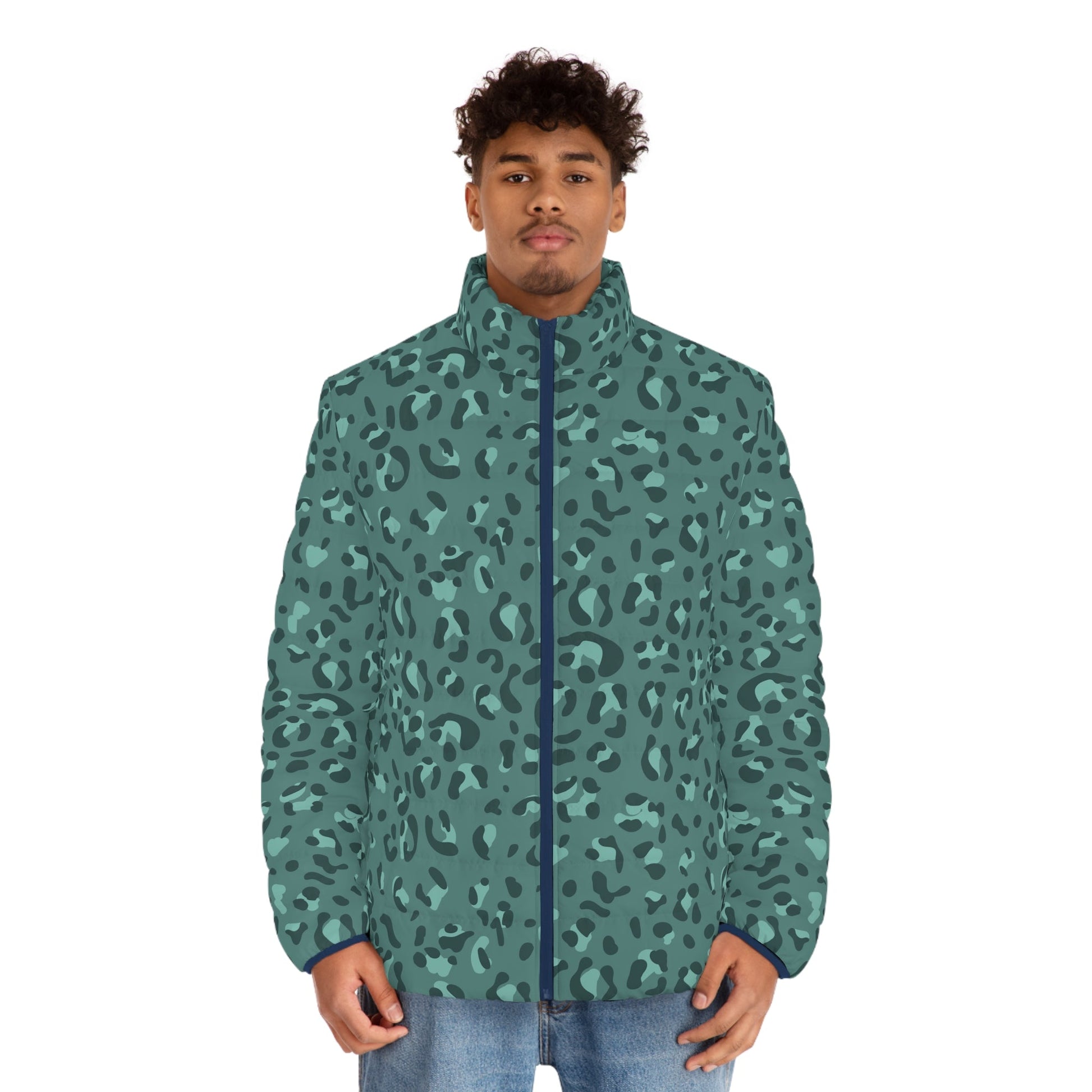 JAKKOUTTHEBXX Teal Leopard Print Puffer Jacket 2025