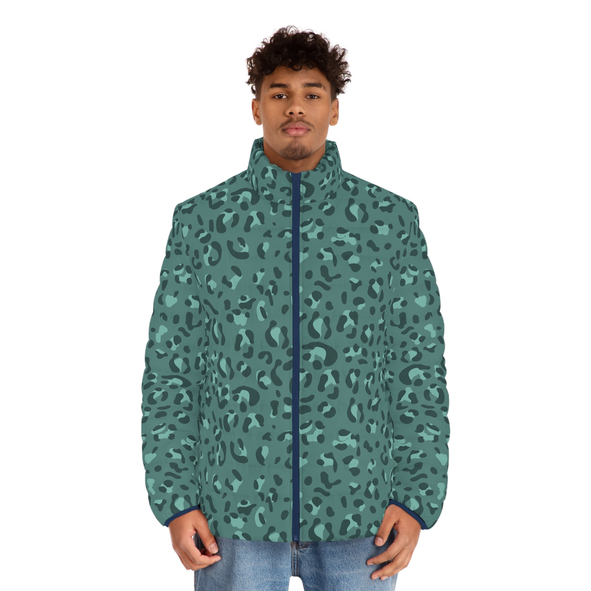 JAKKOUTTHEBXX Teal Leopard Print Puffer Jacket 2025