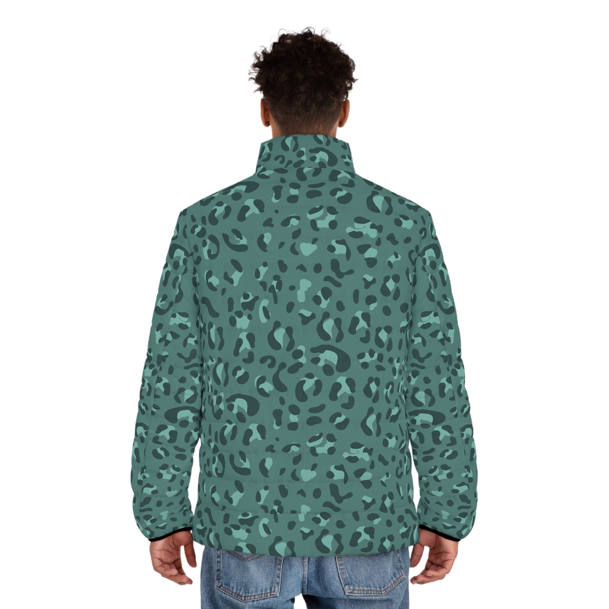 JAKKOUTTHEBXX Teal Leopard Print Puffer Jacket 2025