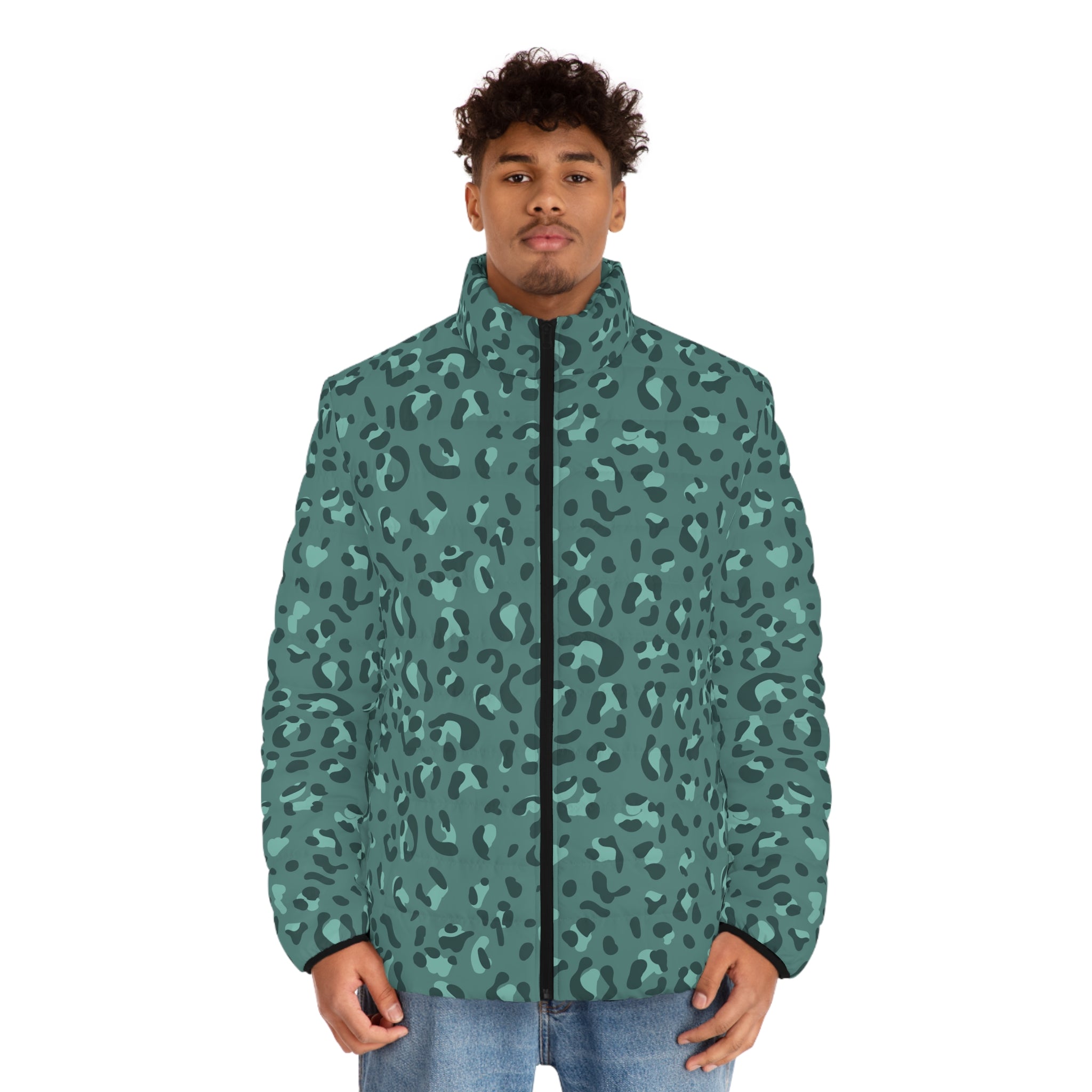 JAKKOUTTHEBXX Teal Leopard Print Puffer Jacket 2025