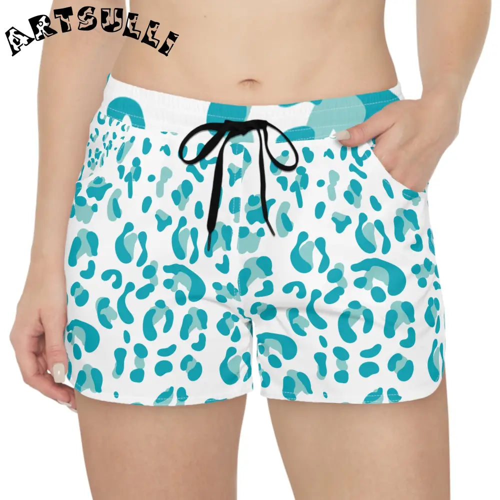 Teal Leopard Print Shorts, Artsulli - Art is Long, Life is Short, All Over Prints, , , , , , , 