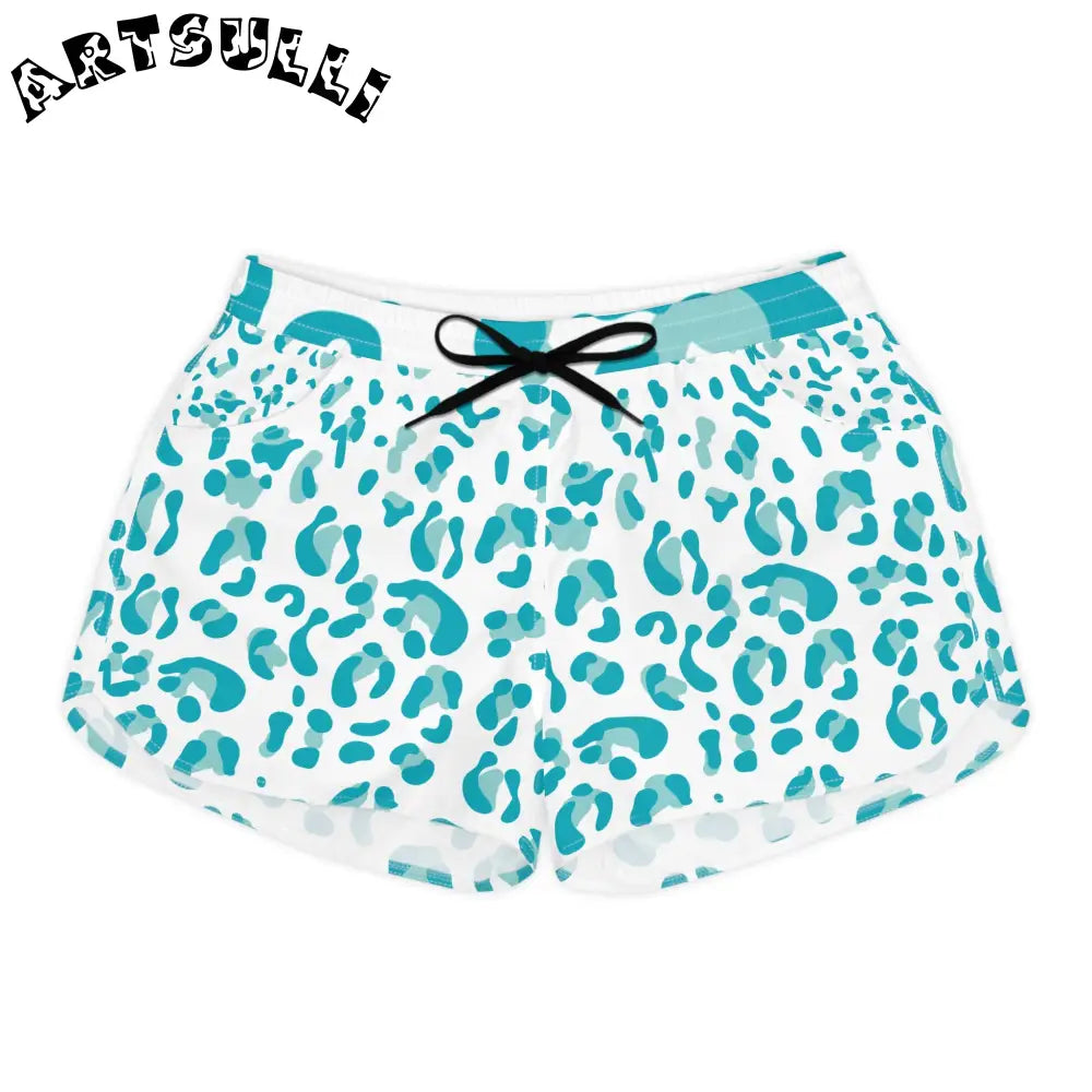 Teal Leopard Print Shorts, Artsulli - Art is Long, Life is Short, All Over Prints, Size, S, Color, Black drawstring, , , 24640871066145763931