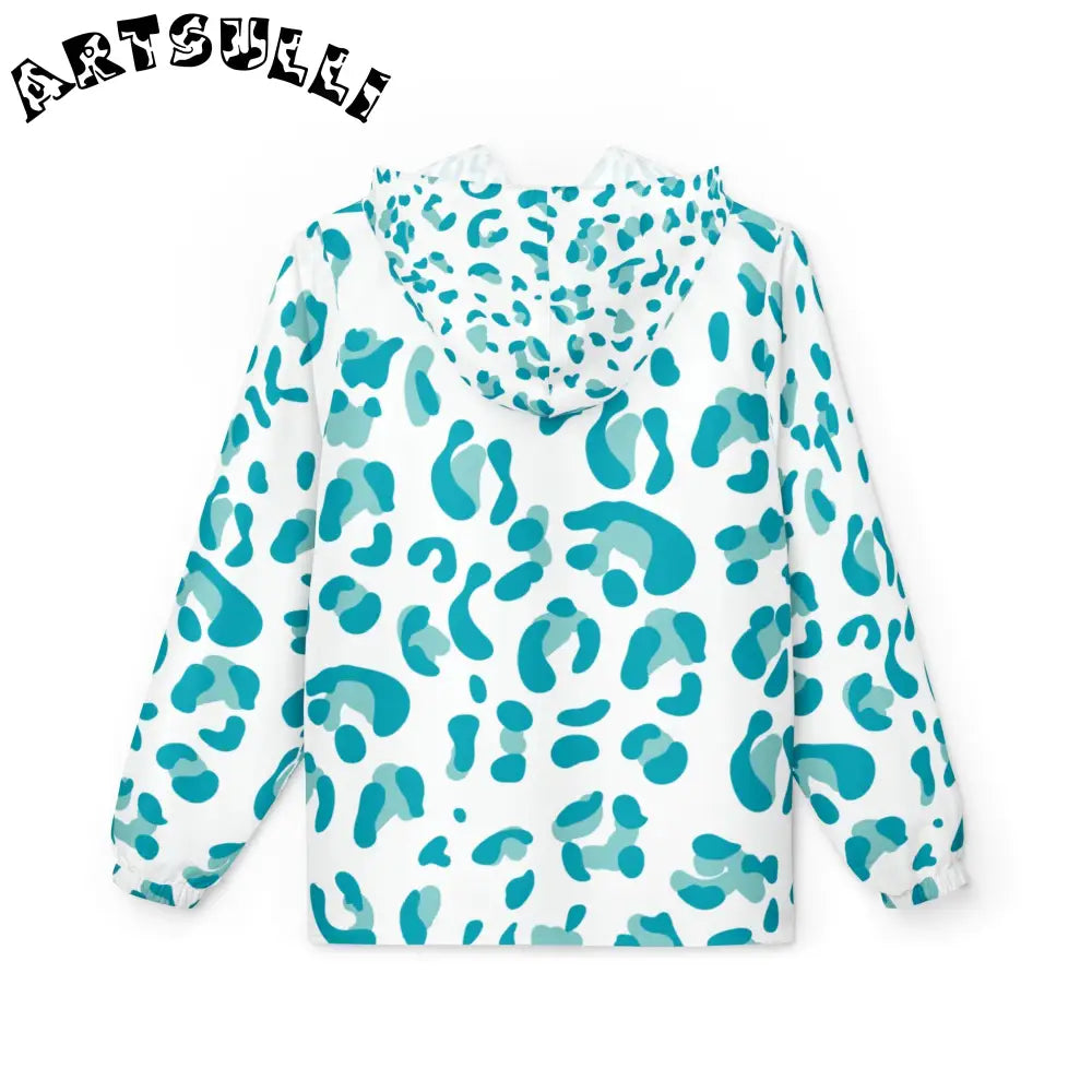 Teal Leopard Print Windbreaker Jacket, Artsulli - Art is Long, Life is Short, Outerwear, , , , , , , 