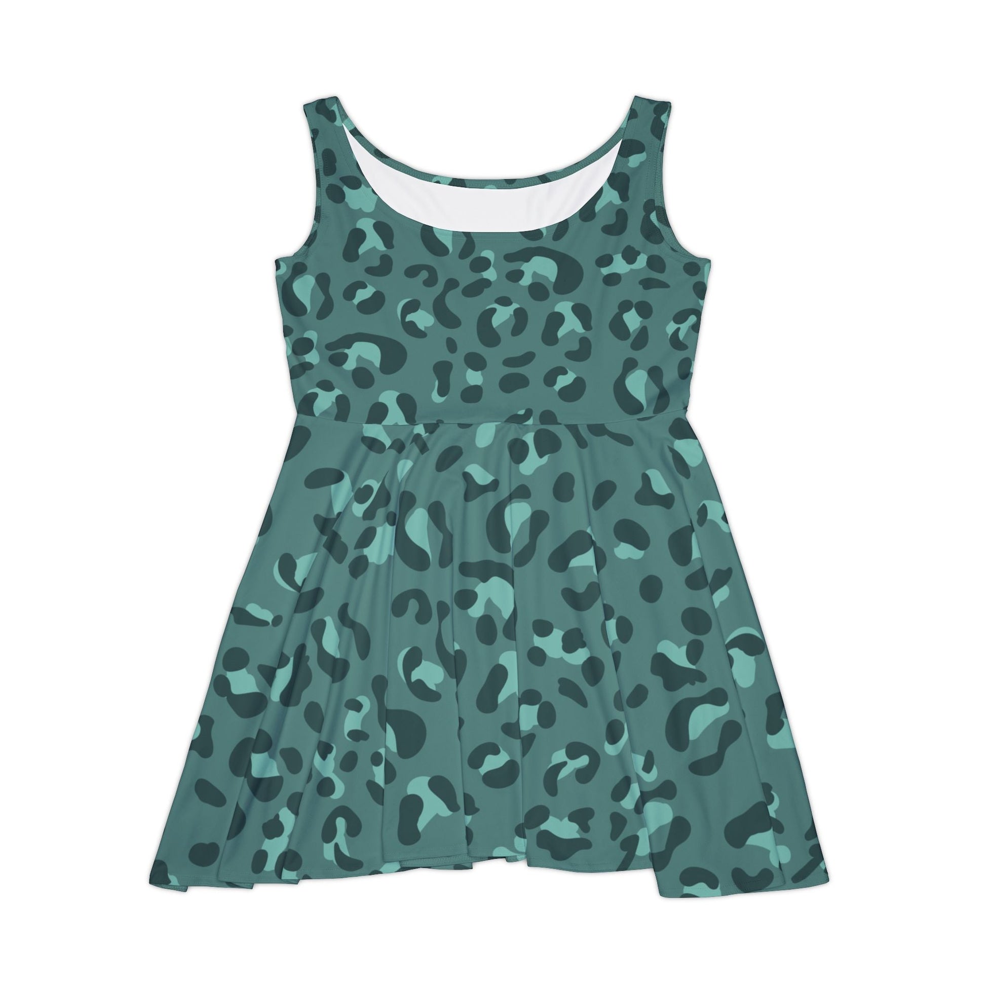 Teal Leopard Sleeveless Skater Dress, Artsulli - Art is Long, Life is Short, All Over Prints, Size, XS, , , , , 59889690364043020428