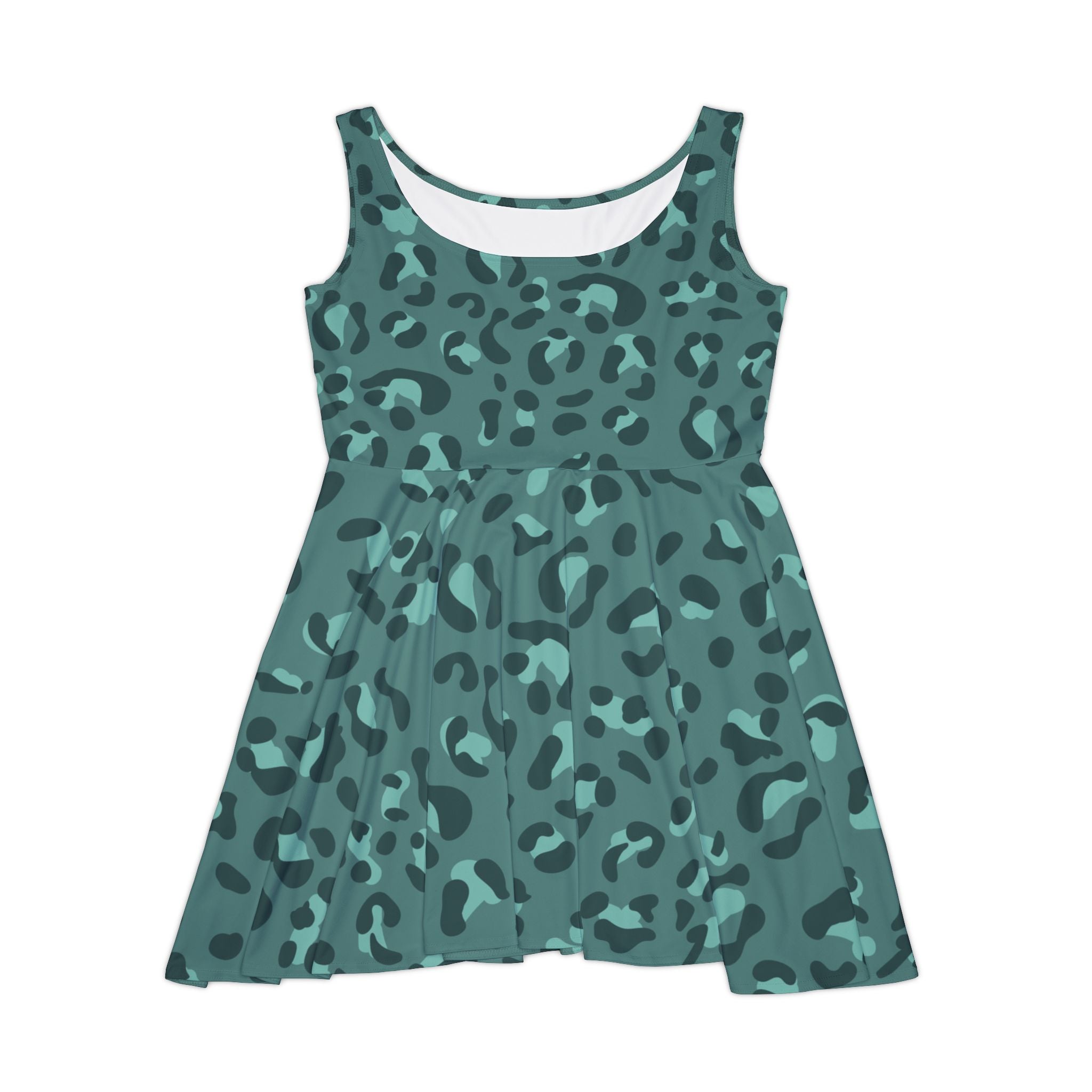 Teal Leopard Sleeveless Skater Dress, Artsulli - Art is Long, Life is Short, All Over Prints, Size, XS, , , , , 59889690364043020428