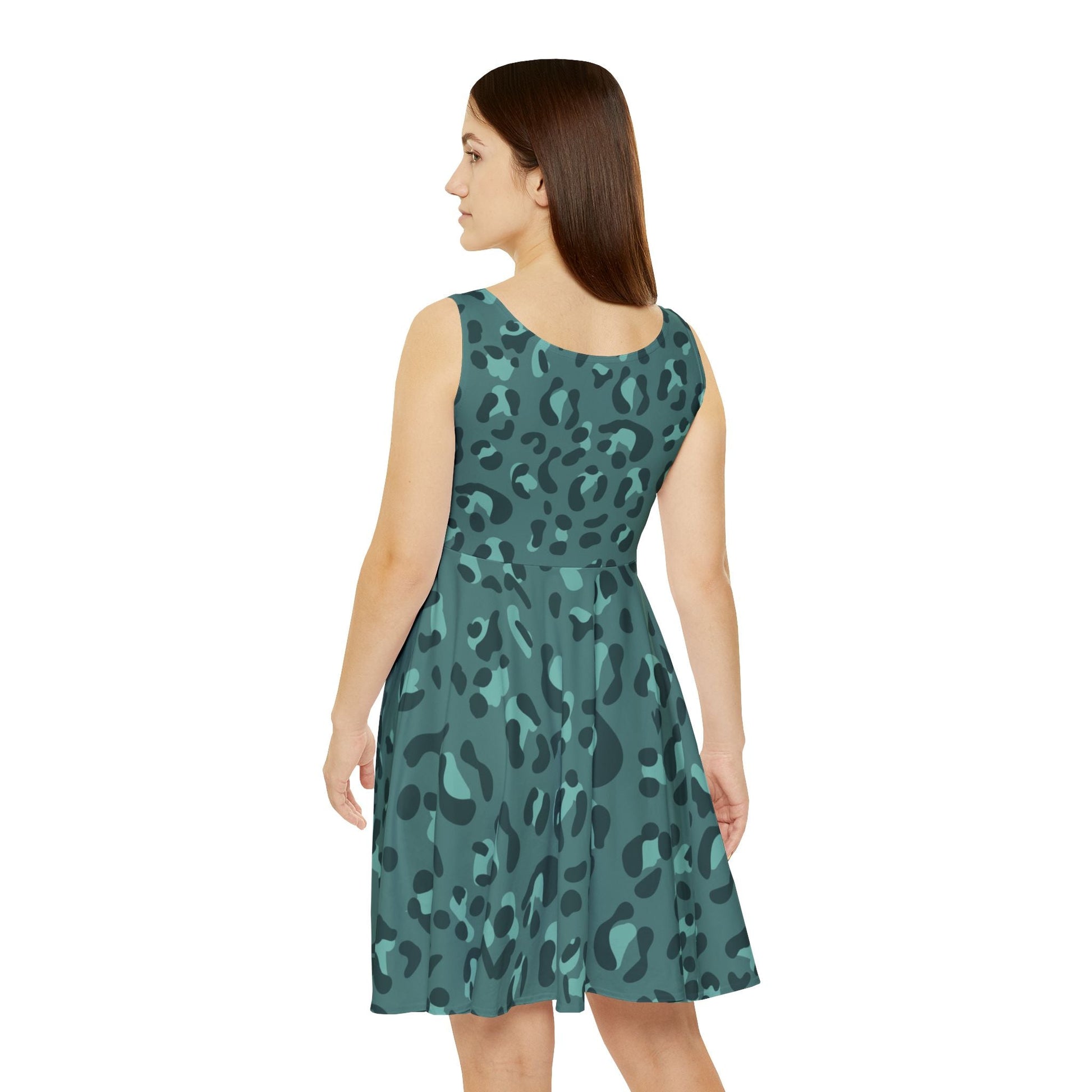 Teal Leopard Sleeveless Skater Dress, Artsulli - Art is Long, Life is Short, All Over Prints, , , , , , , 