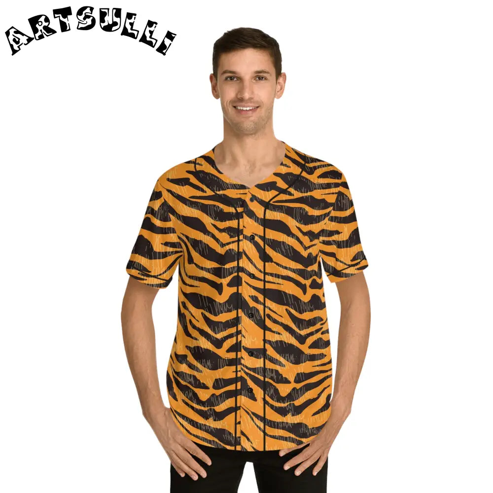 Tiger Print Men’s AOP Baseball Jersey, Artsulli - Art is Long, Life is Short, All Over Prints, , , , , , , 
