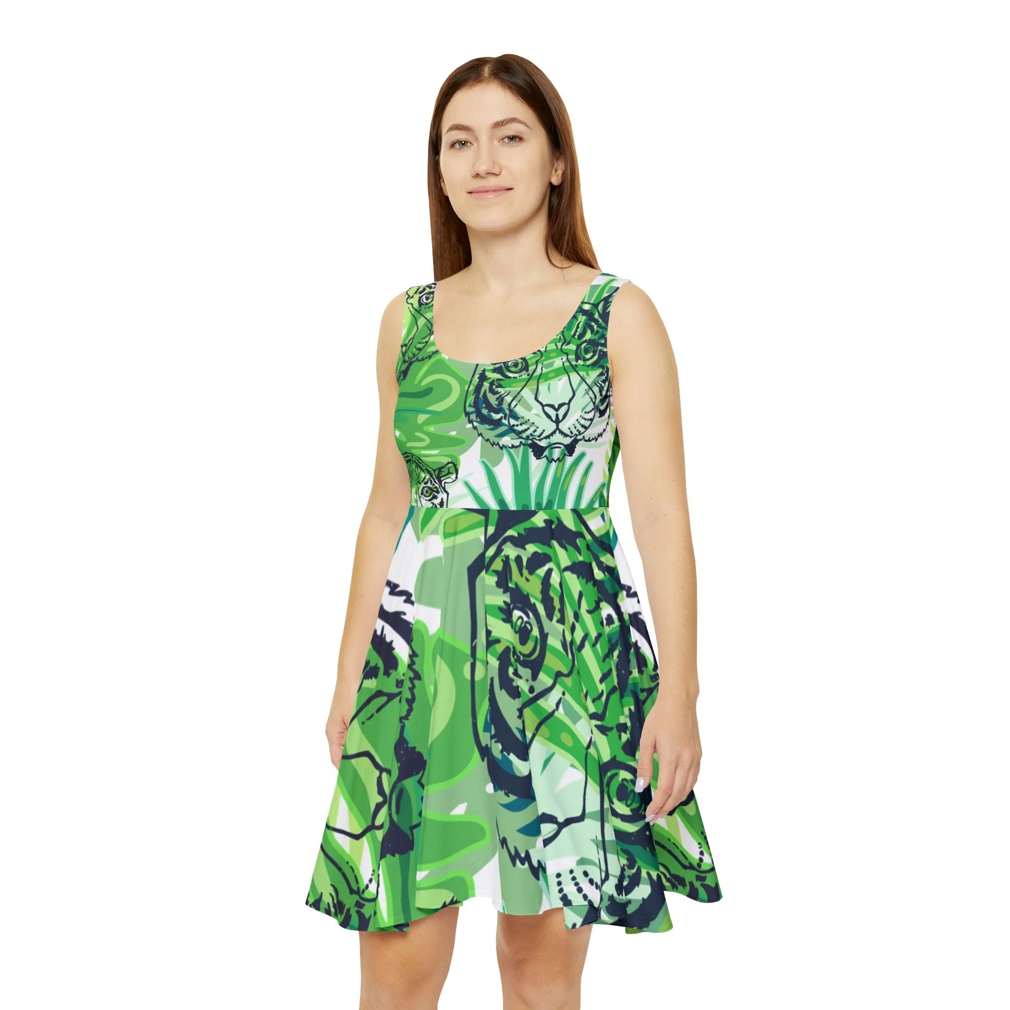 Tiger Print Skater Dress in High Quality 290gsm Fabric, Artsulli - Art is Long, Life is Short, All Over Prints, , , , , , , 