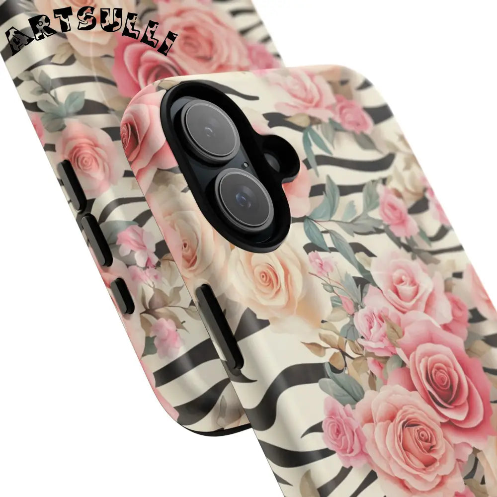 JAKKOUTTHEBXX Pink Floral Zebra MagSafe iPhone Case 2025