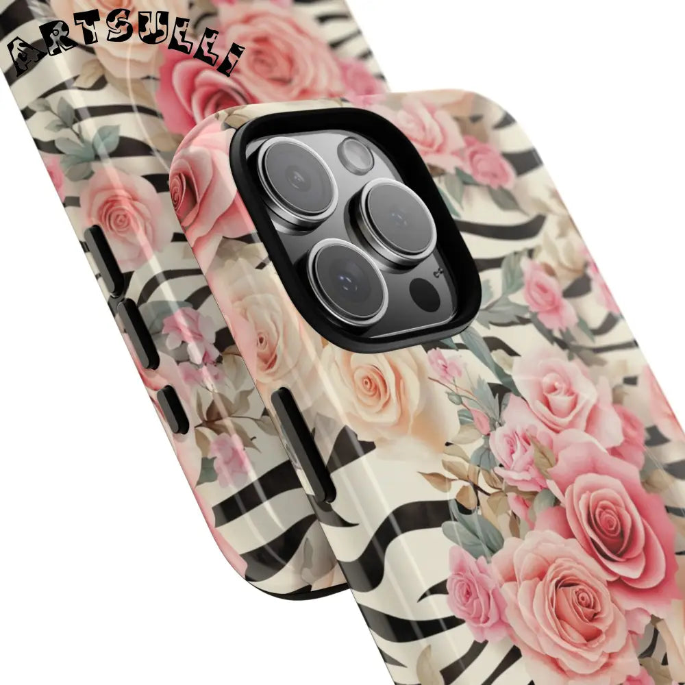 JAKKOUTTHEBXX Pink Floral Zebra MagSafe iPhone Case 2025