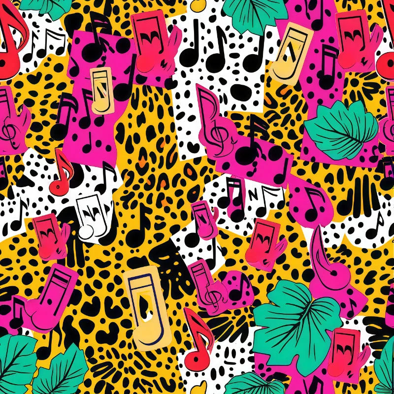 Buy The Best vibrant seamless pattern musical notes By Artsulli x Color Printify - Trendy 90s Tropical Leopard Music Print - 2025