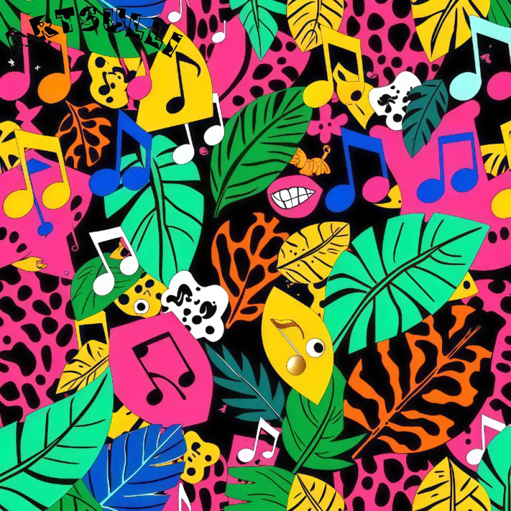 Trendy Colorful Tropical Music Print, Artsulli - Art is Long, Life is Short, Illustration Pattern, , , , , , , 