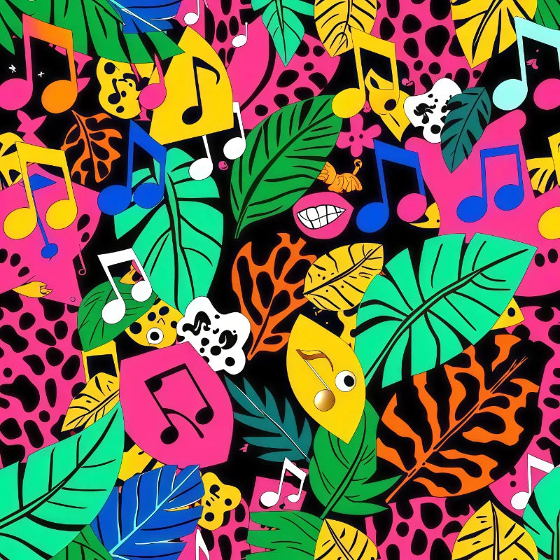 Buy The Best vibrant tropical-themed pattern musical notes By Artsulli x Color Printify - Trendy Colorful Tropical Music Print - 2025
