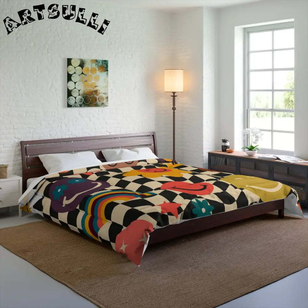 Trippy Checkerboard Smiley Face Blanket, Artsulli - Art is Long, Life is Short, Home Decor, , , , , , , 