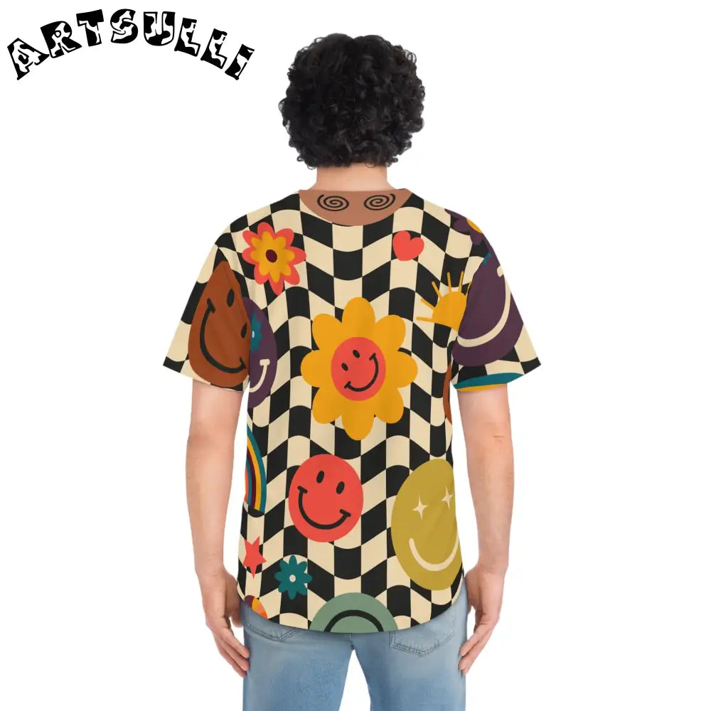 Trippy Checkerboard Smiley Face Jersey, Artsulli - Art is Long, Life is Short, All Over Prints, , , , , , , 