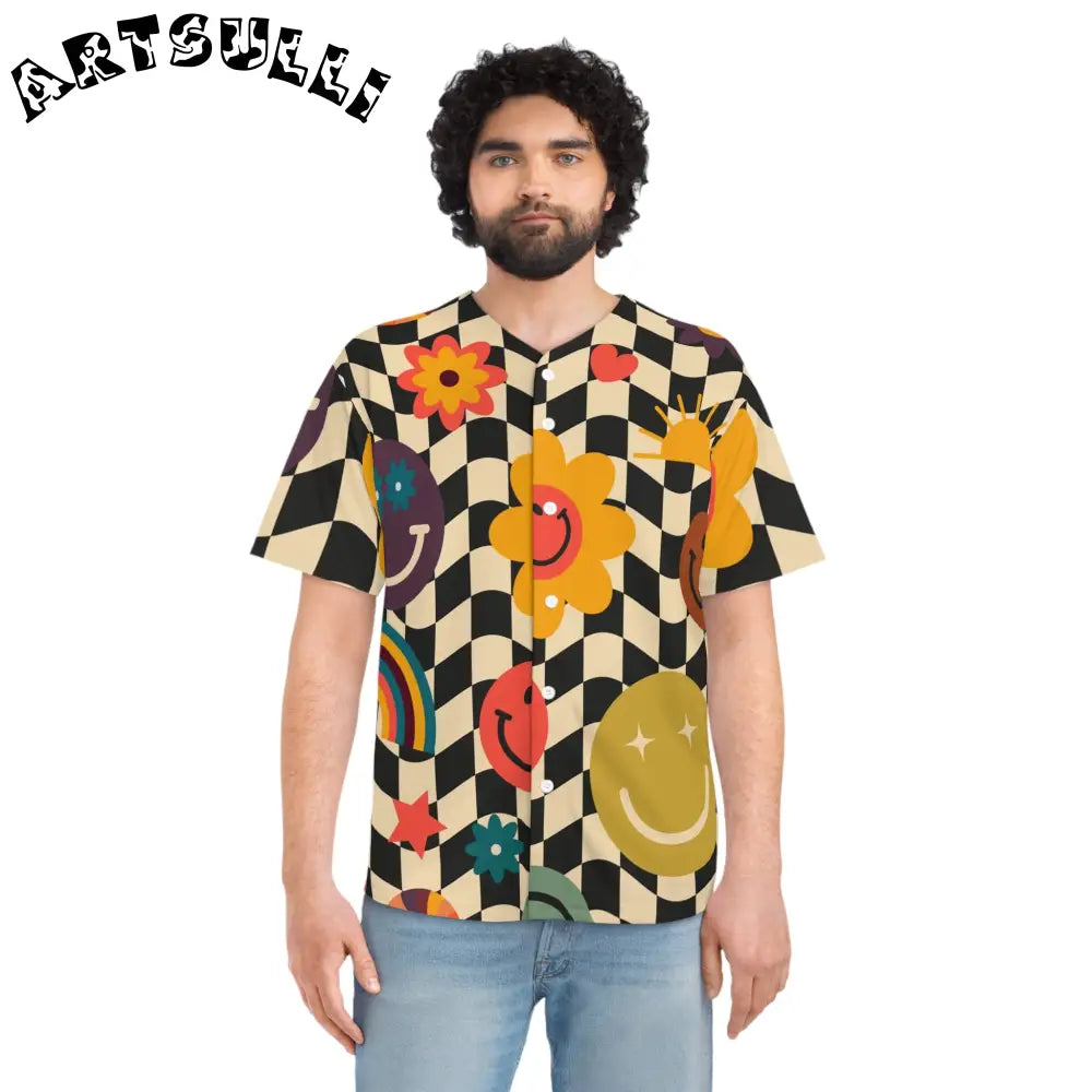 Trippy Checkerboard Smiley Face Jersey, Artsulli - Art is Long, Life is Short, All Over Prints, , , , , , , 