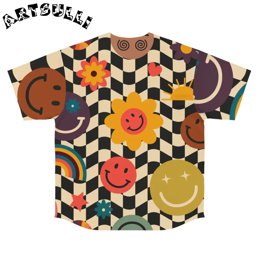 Trippy Checkerboard Smiley Face Jersey, Artsulli - Art is Long, Life is Short, All Over Prints, , , , , , , 