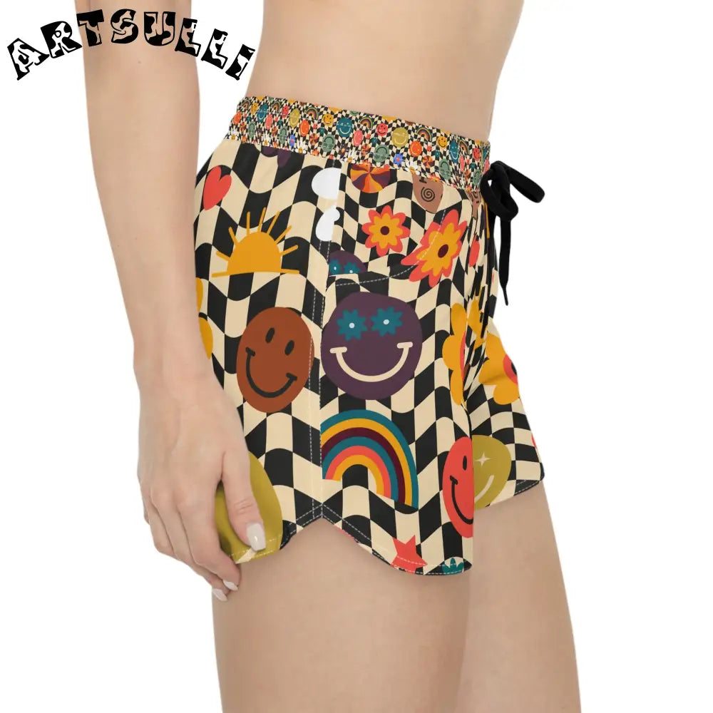 Trippy Checkerboard Smiley Face Shorts, Artsulli - Art is Long, Life is Short, All Over Prints, , , , , , , 