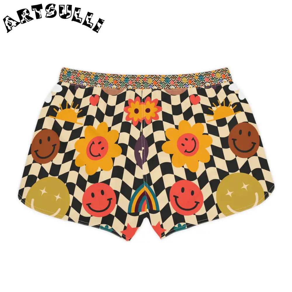 Trippy Checkerboard Smiley Face Shorts, Artsulli - Art is Long, Life is Short, All Over Prints, , , , , , , 