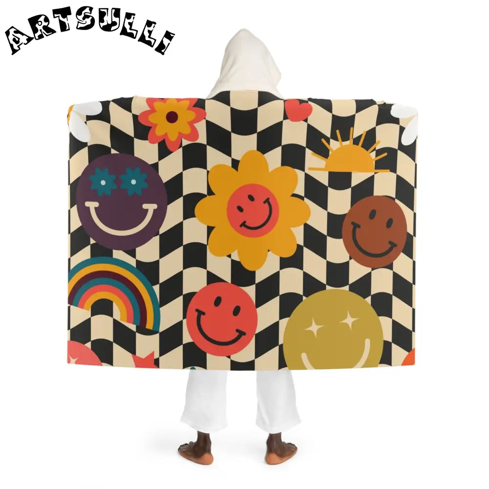 Trippy Checkerboard Smiley Hooded Blanket, Artsulli - Art is Long, Life is Short, All Over Prints, , , , , , , 