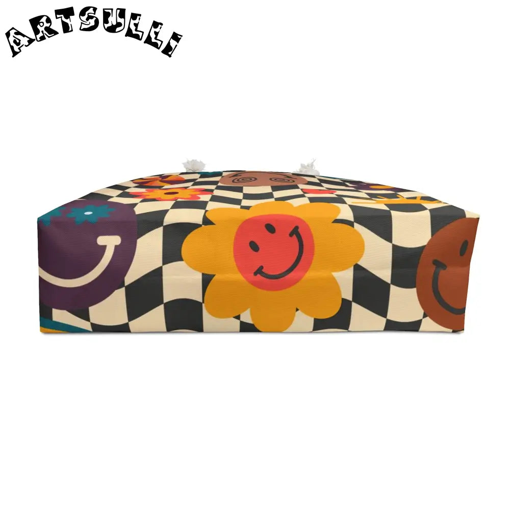 Trippy Checkerboard Smiley Oversized Weekender Tote, Artsulli - Art is Long, Life is Short, Bags, , , , , , , 