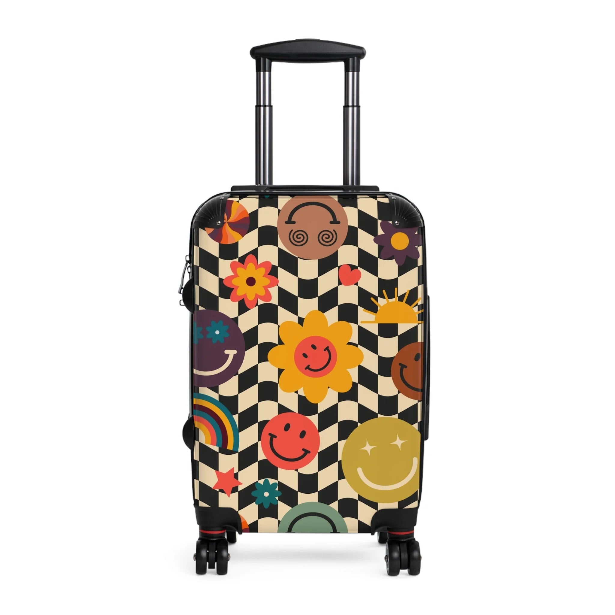 Trippy Checkerboard Smiley Suitcase, Artsulli - Art is Long, Life is Short, Bags, Size, Small, Color, Black, , , 57373794105571945967