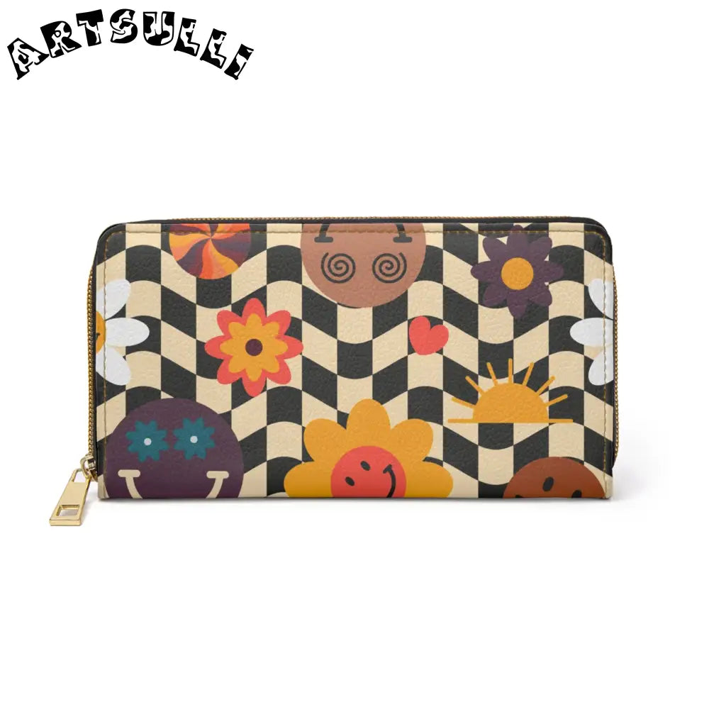 Trippy Checkerboard Smiley Wallet, Artsulli - Art is Long, Life is Short, Accessories, Size, One size, Color, White, , , 27005539599415828247