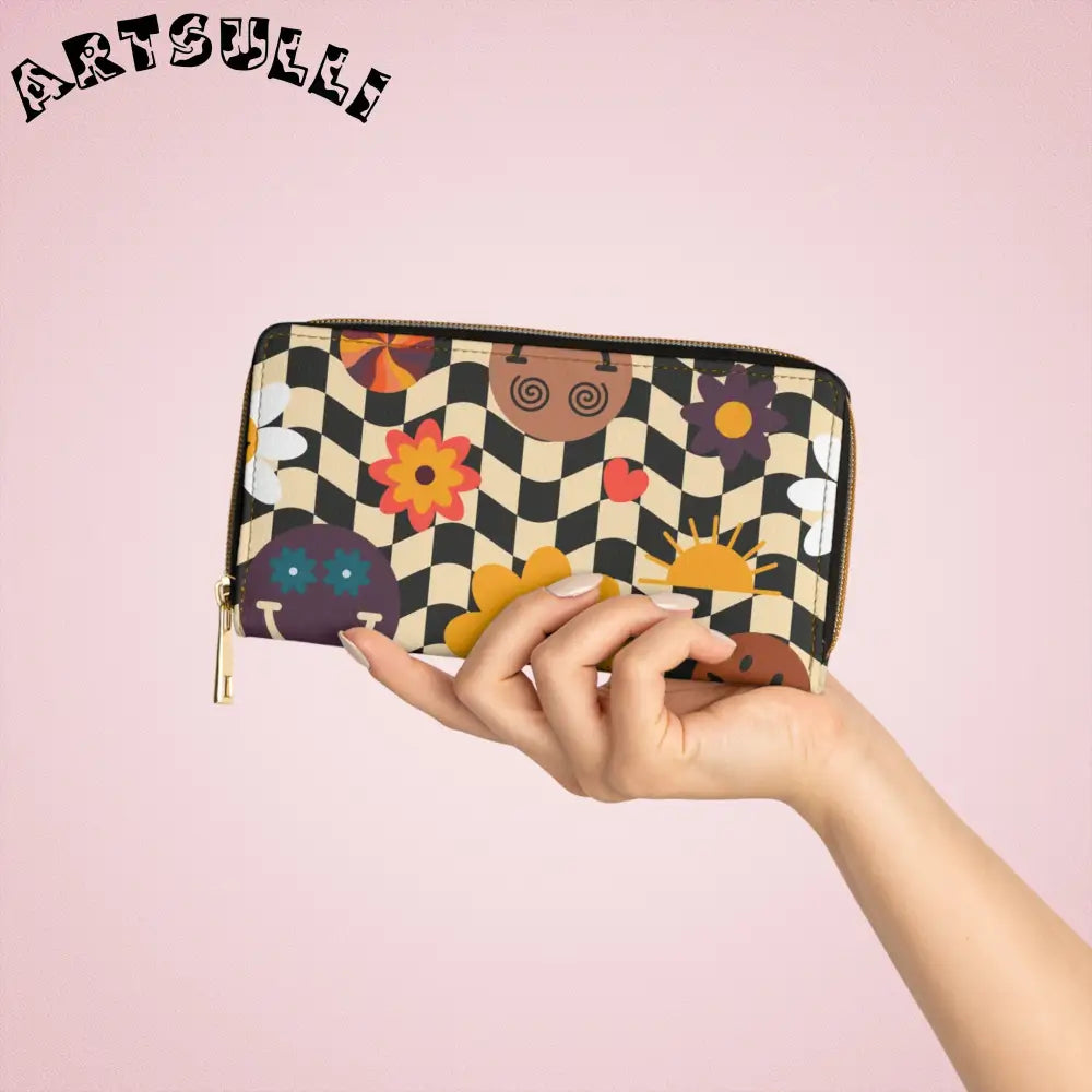 Trippy Checkerboard Smiley Wallet, Artsulli - Art is Long, Life is Short, Accessories, , , , , , , 