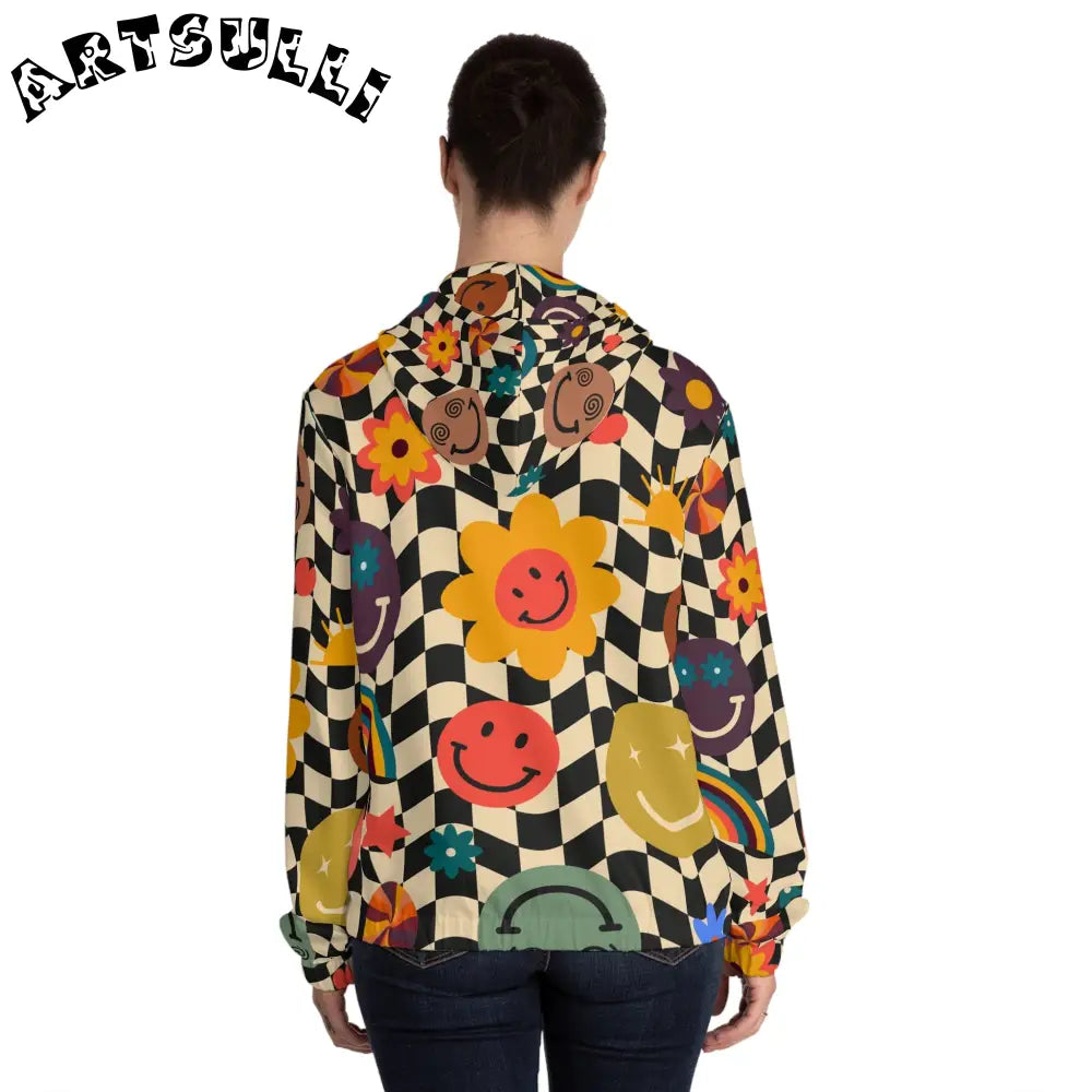 Trippy Checkerboard Smiley Zip Hoodie, Artsulli - Art is Long, Life is Short, All Over Prints, , , , , , , 