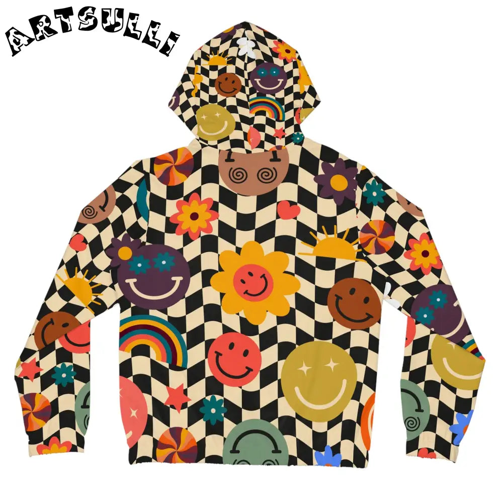 Trippy Checkerboard Smiley Zip Hoodie, Artsulli - Art is Long, Life is Short, All Over Prints, , , , , , , 