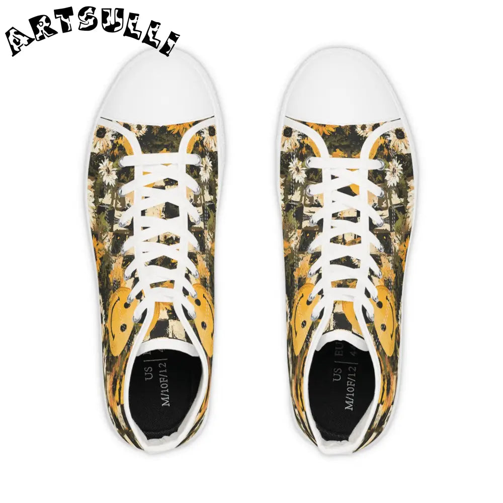 Trippy Sunflowers Face High-Top Sneakers, Artsulli - Art is Long, Life is Short, Shoes, , , , , , , 