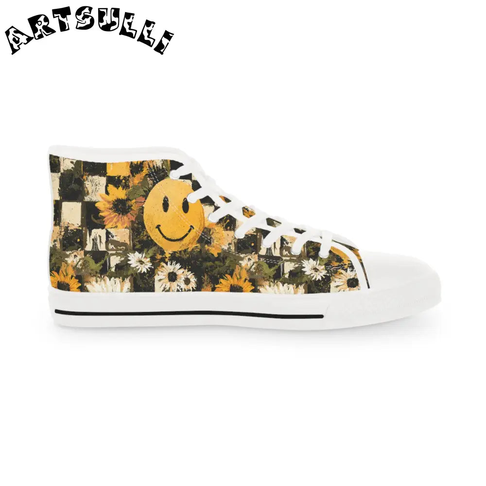 Trippy Sunflowers Face High-Top Sneakers, Artsulli - Art is Long, Life is Short, Shoes, , , , , , , 