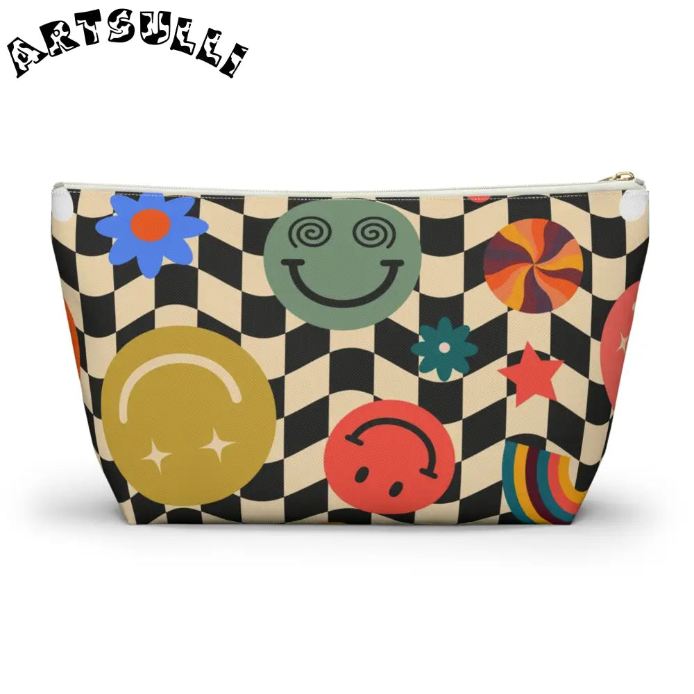 Trippy Wavy Checkerboard T-Bottom Pouch, Artsulli - Art is Long, Life is Short, Bags, , , , , , , 