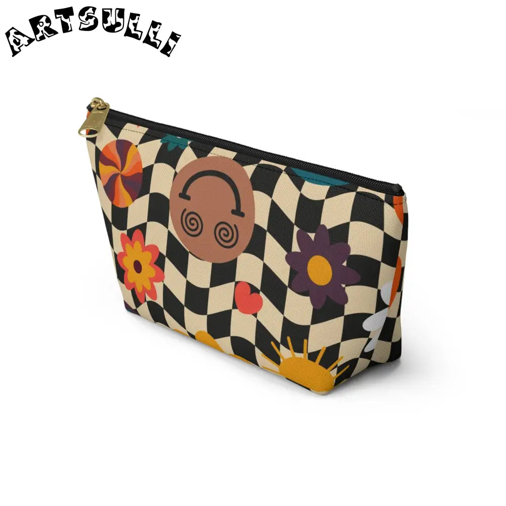 Trippy Wavy Checkerboard T-Bottom Pouch, Artsulli - Art is Long, Life is Short, Bags, , , , , , , 