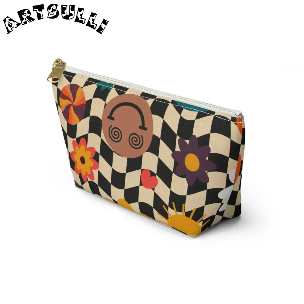 Trippy Wavy Checkerboard T-Bottom Pouch, Artsulli - Art is Long, Life is Short, Bags, , , , , , , 