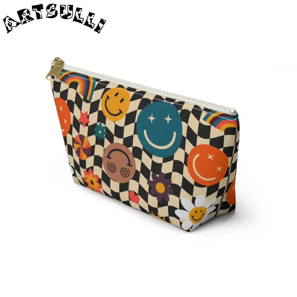 Trippy Wavy Checkerboard x Smiley Pouch, Artsulli - Art is Long, Life is Short, Bags, , , , , , , 