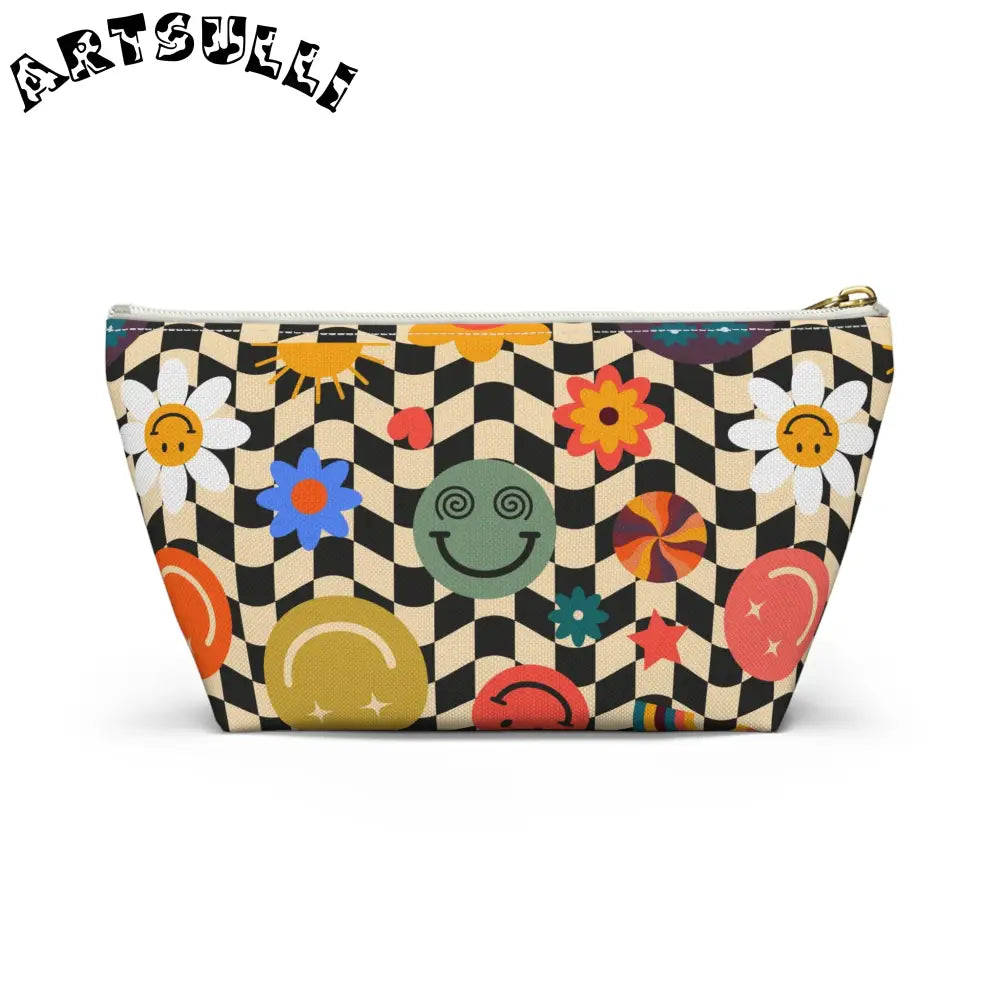 Trippy Wavy Checkerboard x Smiley Pouch, Artsulli - Art is Long, Life is Short, Bags, , , , , , , 
