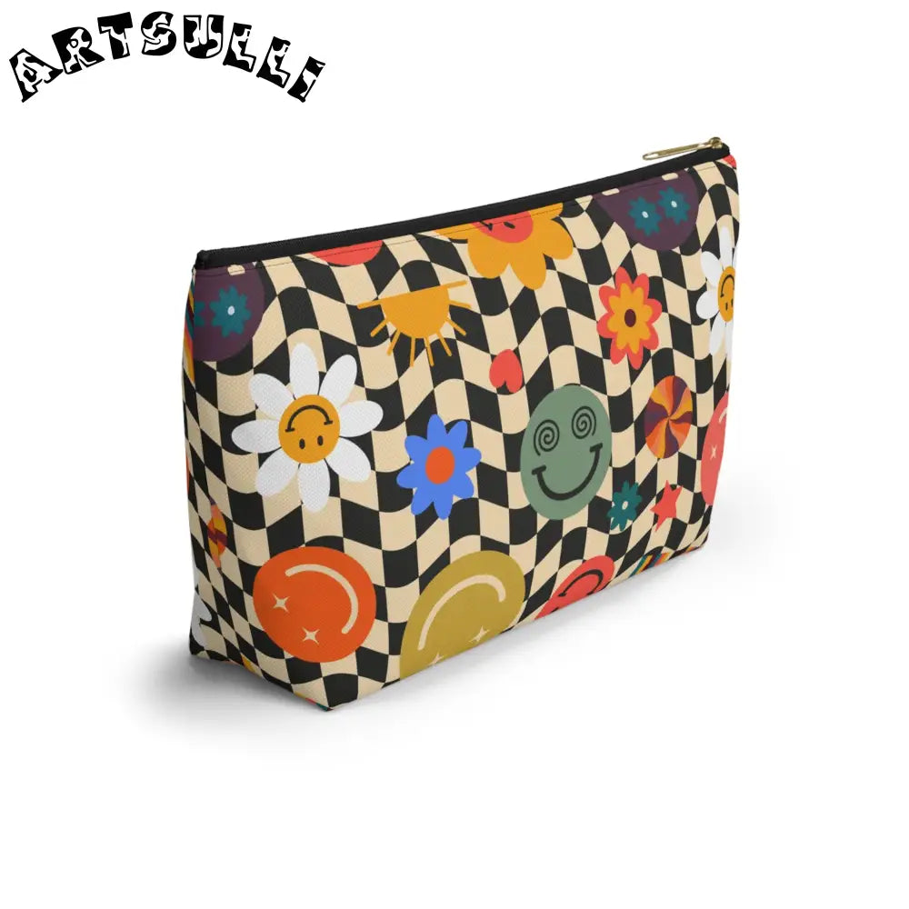 Trippy Wavy Checkerboard x Smiley Pouch, Artsulli - Art is Long, Life is Short, Bags, , , , , , , 
