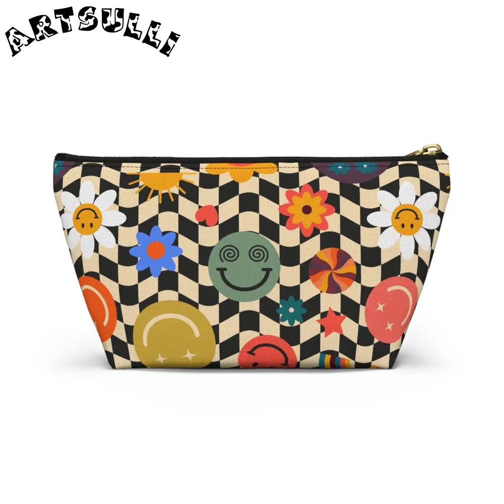 Trippy Wavy Checkerboard x Smiley Pouch, Artsulli - Art is Long, Life is Short, Bags, , , , , , , 