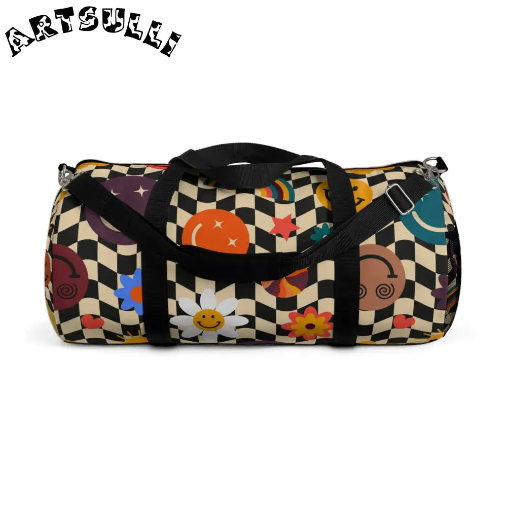Trippy x Wavy Checkerboard Duffel Bag, Artsulli - Art is Long, Life is Short, Bags, Size, Large, , , , , 30862971114079440867