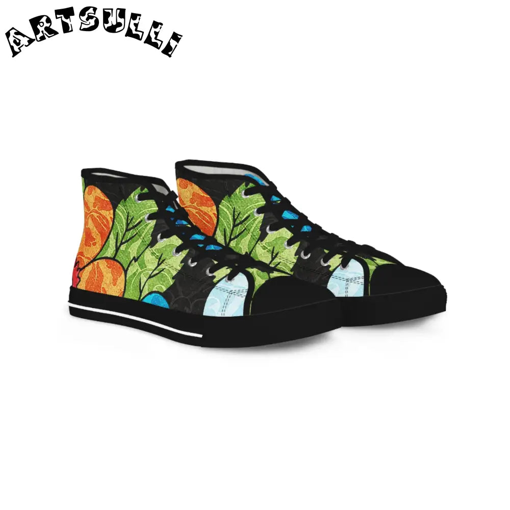 Tropical Breathable Polyester Canvas High Tops, Artsulli - Art is Long, Life is Short, Shoes, Size, US 5, Color, Black sole, , , 30202142355023315949