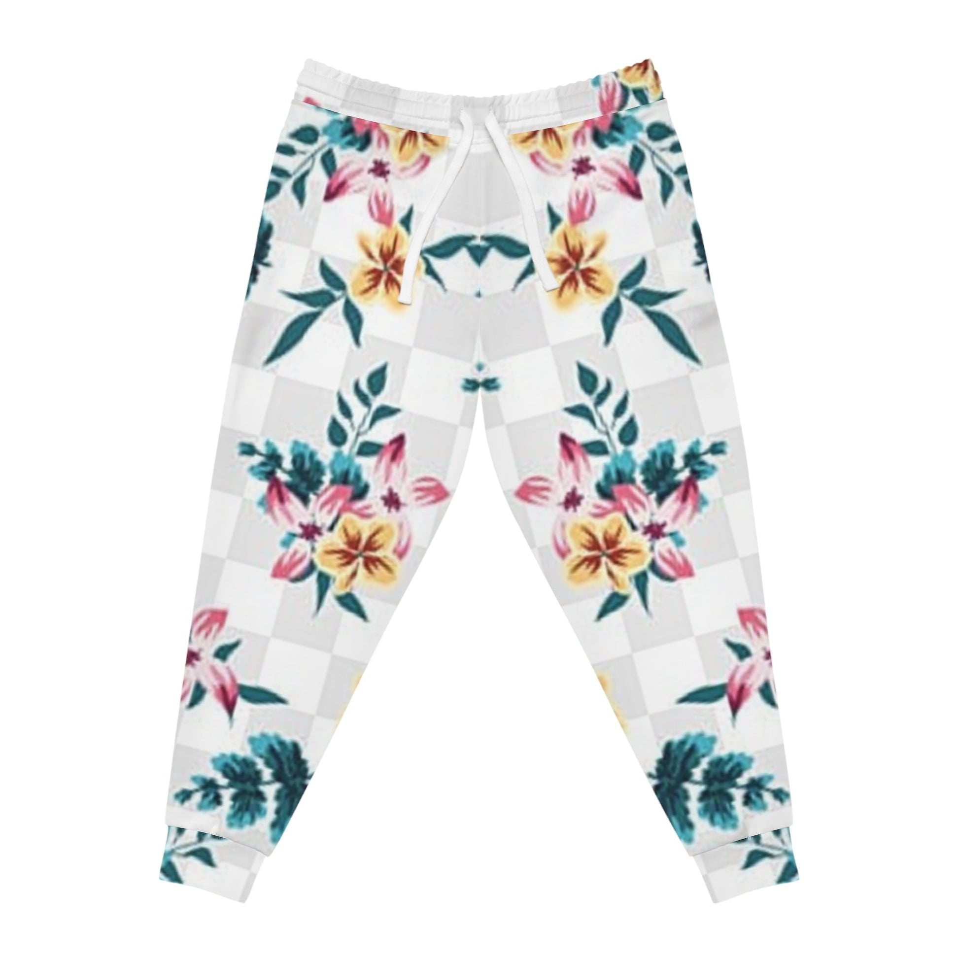 Tropical Floral Checkerboard Joggers, Artsulli - Art is Long, Life is Short, All Over Prints, Size, S, Color, Seam thread color automatically matched to design, , , 30022511560209354050