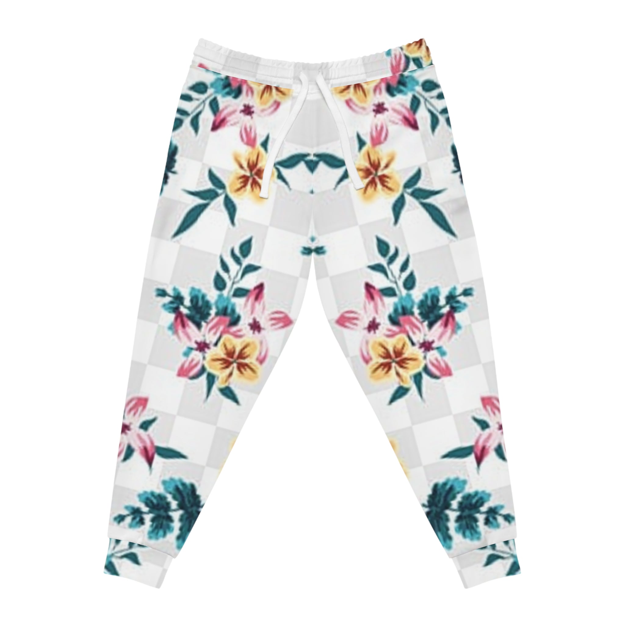 Tropical Floral Checkerboard Joggers, Artsulli - Art is Long, Life is Short, All Over Prints, Size, S, Color, Seam thread color automatically matched to design, , , 30022511560209354050