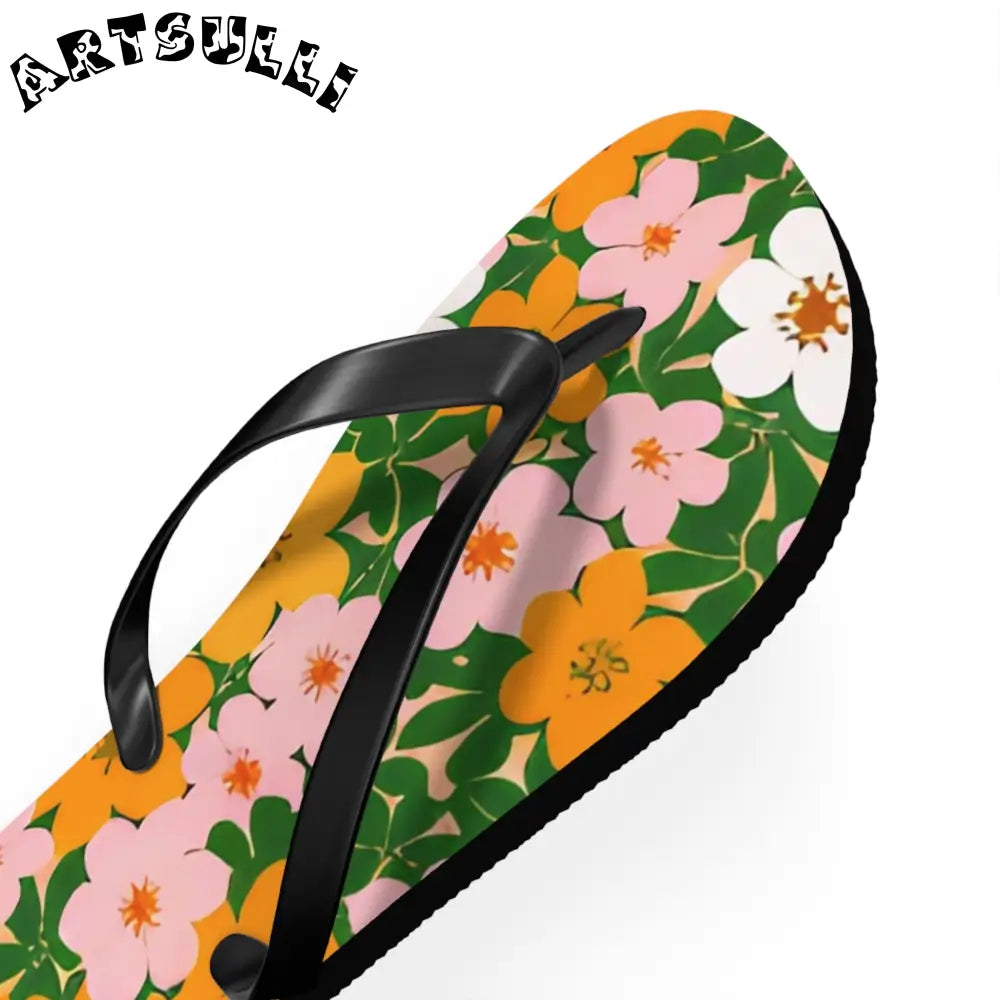 Tropical Floral Print Flip Flops, Artsulli - Art is Long, Life is Short, Shoes, , , , , , , 