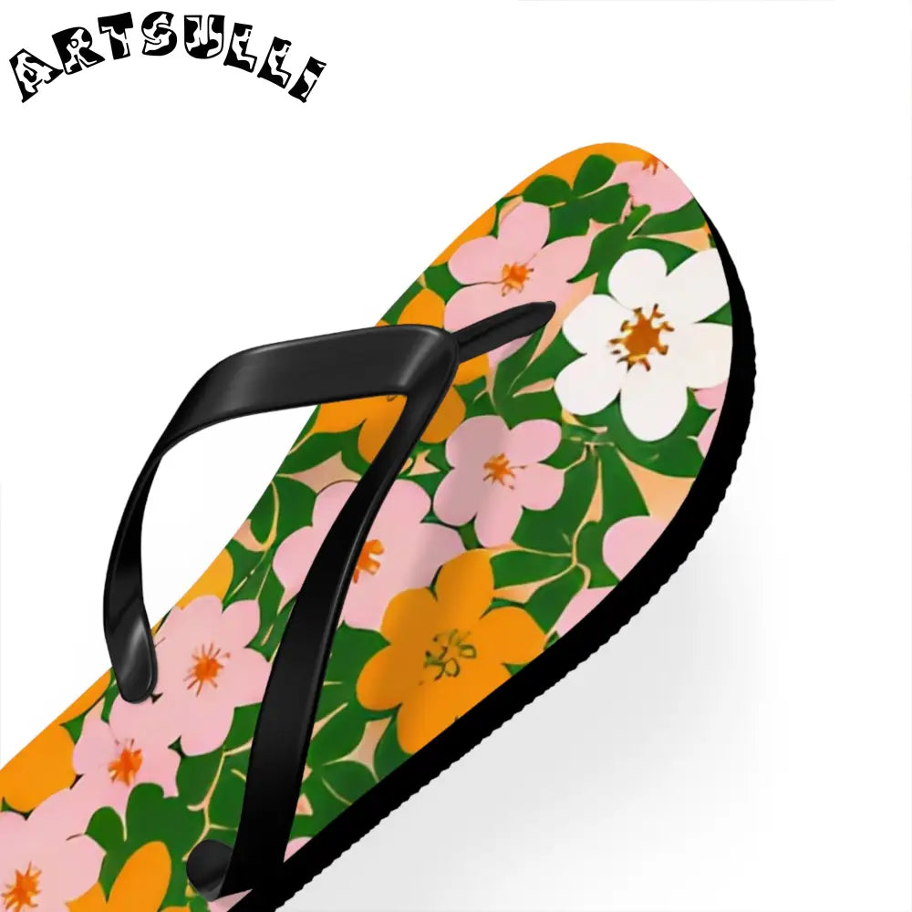 Tropical Floral Print Flip Flops, Artsulli - Art is Long, Life is Short, Shoes, , , , , , , 