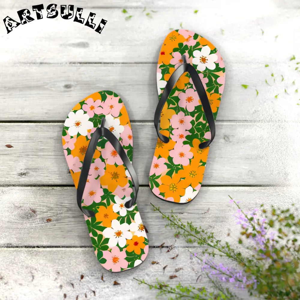 Tropical Floral Print Flip Flops, Artsulli - Art is Long, Life is Short, Shoes, , , , , , , 