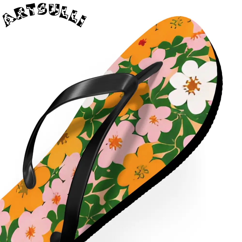 Tropical Floral Print Flip Flops, Artsulli - Art is Long, Life is Short, Shoes, , , , , , , 