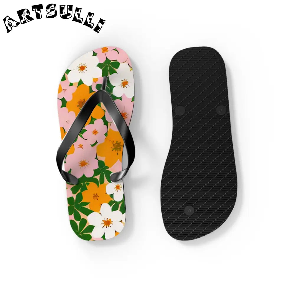Tropical Floral Print Flip Flops, Artsulli - Art is Long, Life is Short, Shoes, , , , , , , 