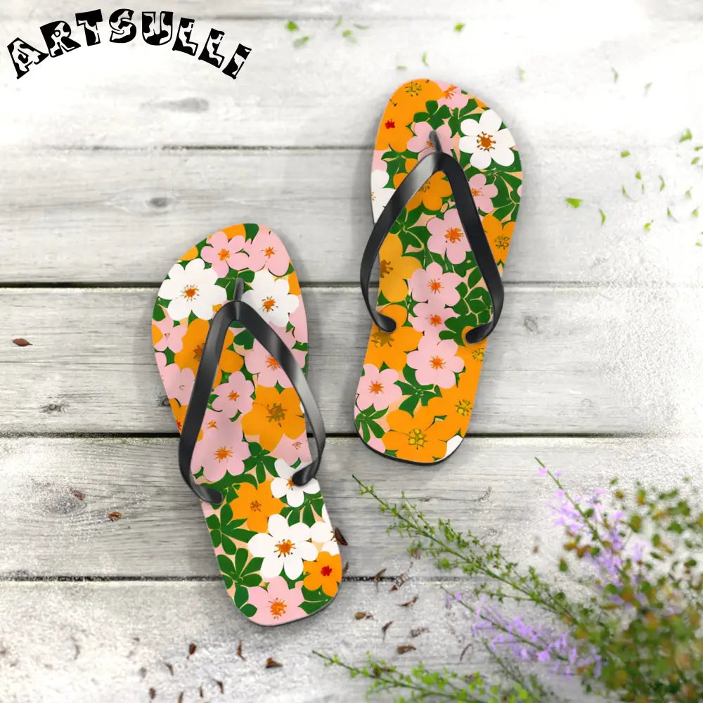 Tropical Floral Print Flip Flops, Artsulli - Art is Long, Life is Short, Shoes, , , , , , , 