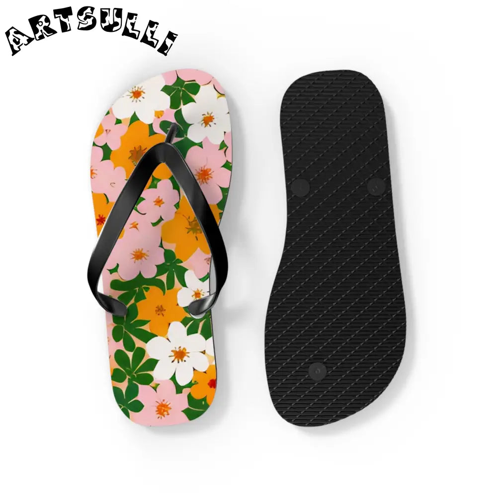 Tropical Floral Print Flip Flops, Artsulli - Art is Long, Life is Short, Shoes, , , , , , , 